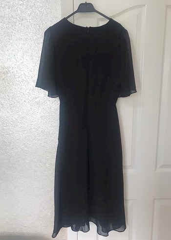 Kısa Kollu Siyah Midi Ofis Elbisesi - Görsel 2