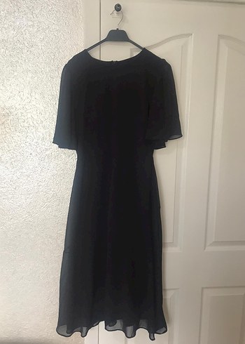 Kısa Kollu Siyah Midi Ofis Elbisesi - Görsel 3