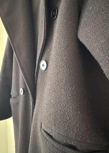 Uzun Siyah Çift Düğmeli Tam Boy Kaban - Görsel 3