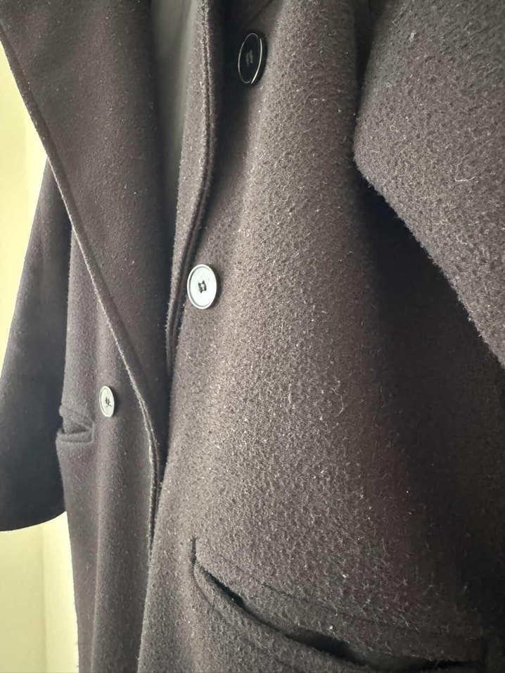 Uzun Siyah Çift Düğmeli Tam Boy Kaban - Görsel 3