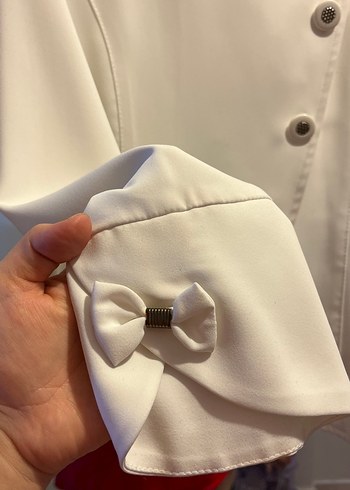 Tekbir Düğmeli Beyaz Kadın Blazer Ceket