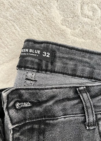 32 Beden Kadın Gri Kürklü Slim Fit Denim Pantolon