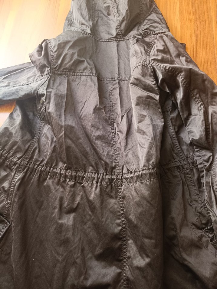 Siyah Denim Fermuarlı Midi Ceket - Görsel 4