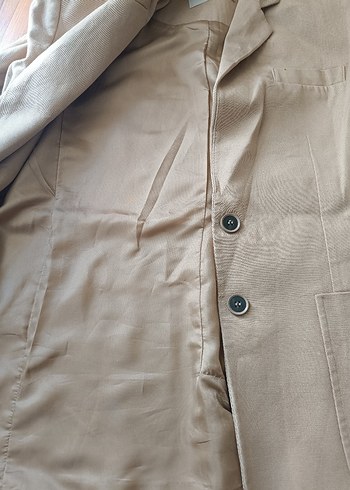 l Beden camel Renk Bej Düğmeli Kadın Keten Blazer Ceket