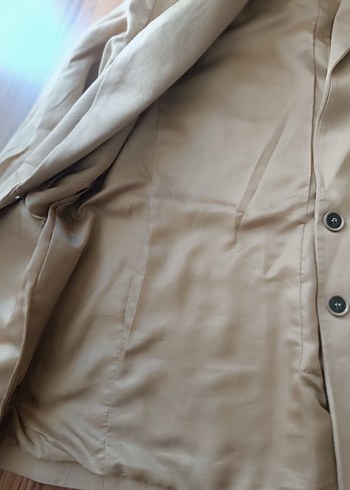 l Beden Bej Düğmeli Kadın Keten Blazer Ceket