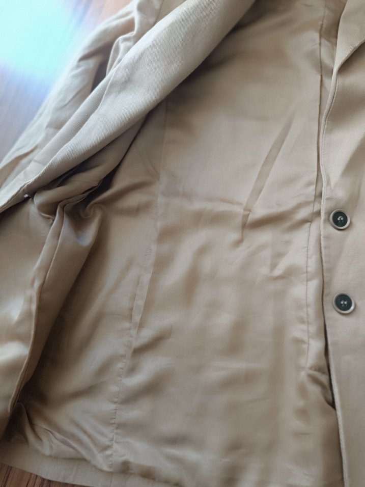 Bej Düğmeli Kadın Keten Blazer Ceket - Görsel 3