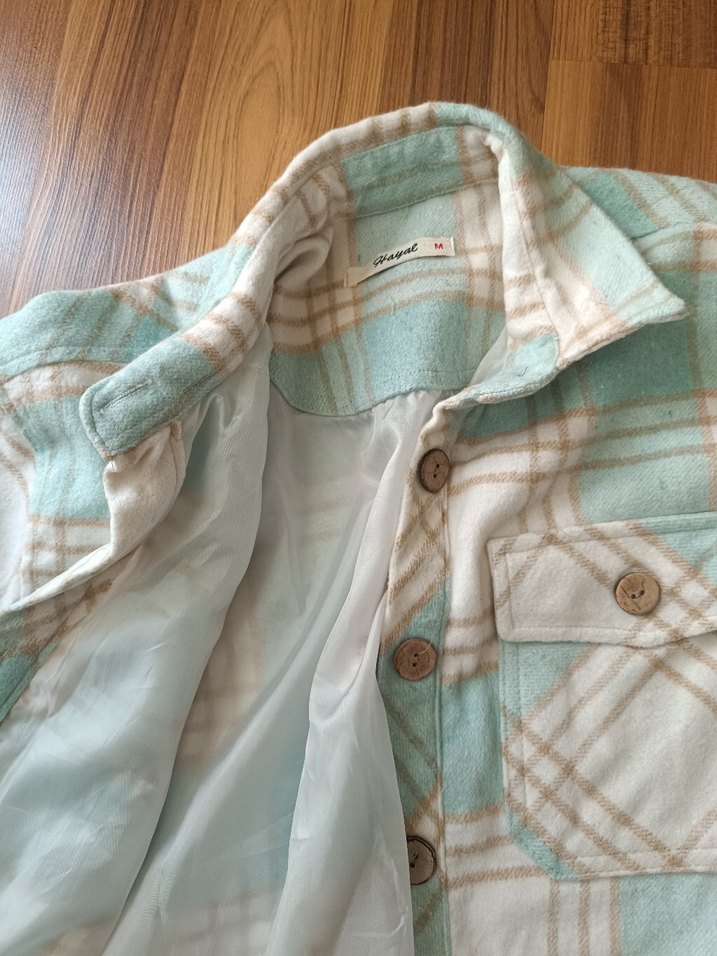 Düğmeli Uzun Kollu Turkuaz Kadın Gömlek - Görsel 3