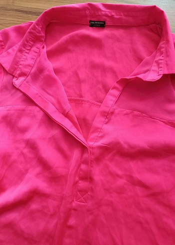 Pembe V Yaka Kadın Midi Gömlek - Görsel 3