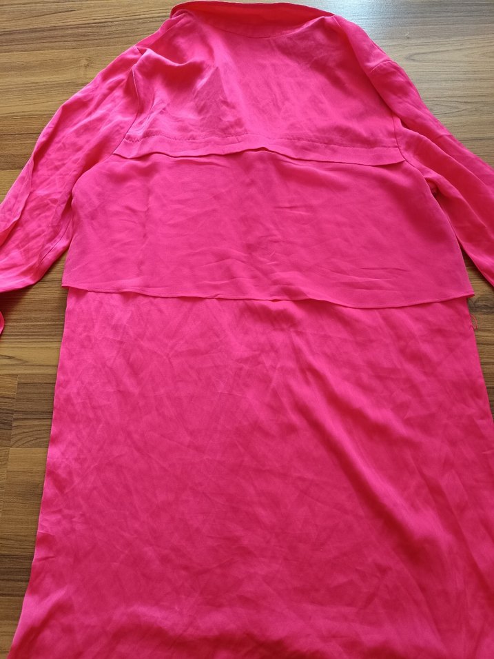 Pembe V Yaka Kadın Midi Gömlek - Görsel 4