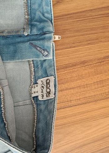 Asos Mavi Batik Desenli Midi Denim Etek