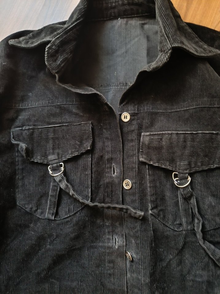 Düğmeli Siyah Uzun Denim Ceket - Görsel 2