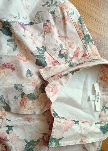 Bej Çiçek Desenli Bohem Gömlek - Görsel 2