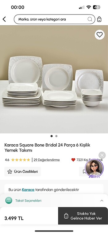 Karaca Bone Bridal Yemek takımı 6 kişilik