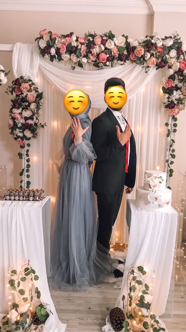 Uzun Kollu Gri-lilamsı  Yüksek Yakalı Abiye - Görsel 2