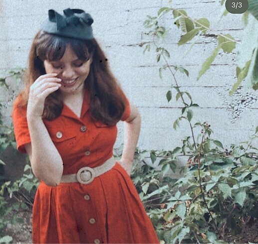 s Beden turuncu Renk Vintage elbise