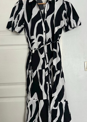 Zebra Desenli Kemerli Uzun Kadın Elbise