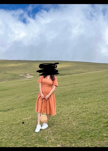 Camel Renkli Kadın Uzun Salaş Elbise - Görsel 2