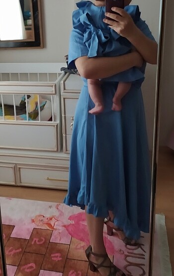 xxl Beden mavi Renk Anne bebek elbisesi