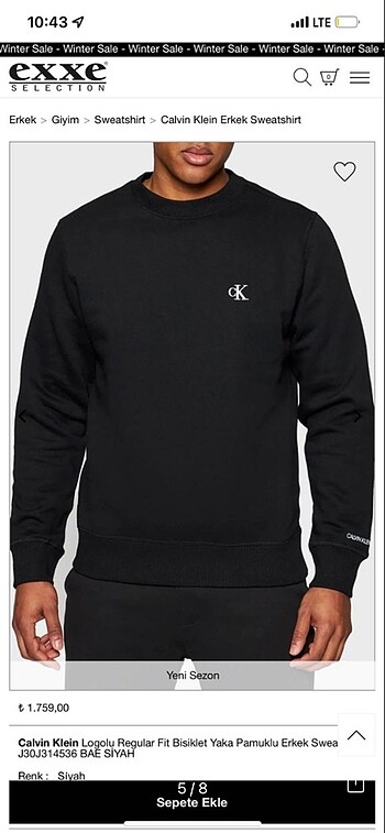xl Beden Calvin klein sweatshirt
