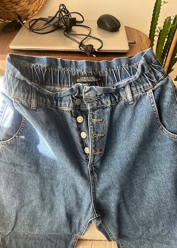 Gri Mavi Kemerli Kadın Denim Pantolon - Görsel 4