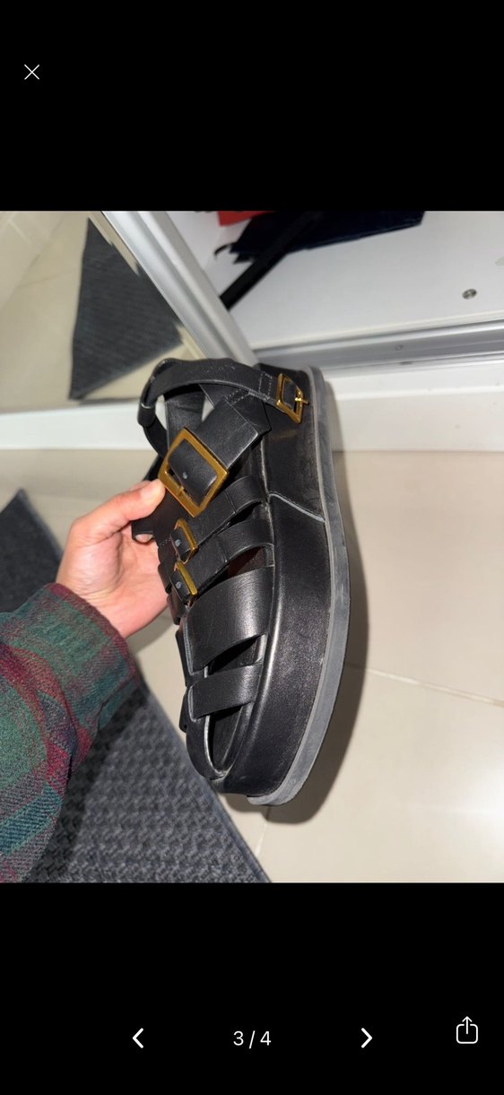 Siyah Kareli Tokalı Kadın Sandalet - Görsel 3