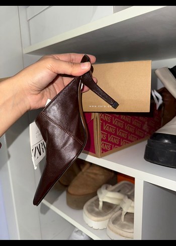 Kahverengi Deri Stiletto Topuklu Kadın Ayakkabı - Görsel 5