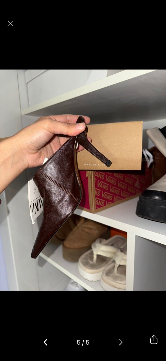 Kahverengi Deri Stiletto Topuklu Kadın Ayakkabı - Görsel 5