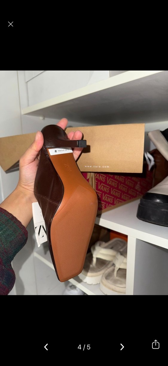 Kahverengi Deri Stiletto Topuklu Kadın Ayakkabı - Görsel 4