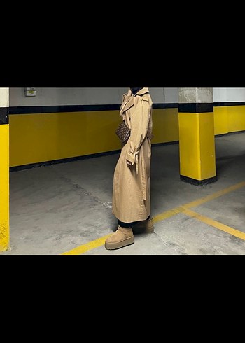 Kadın Camel Süet Midi Trençkot - Görsel 2