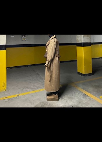 Kadın Camel Süet Midi Trençkot - Görsel 3