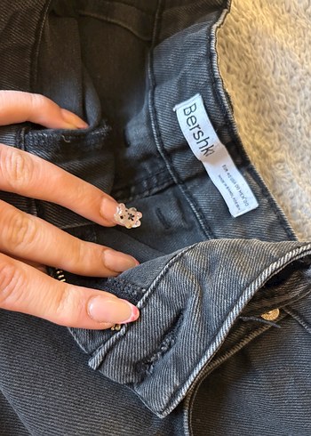 Gri Denim Pilili Midi Mini Etek - Görsel 3