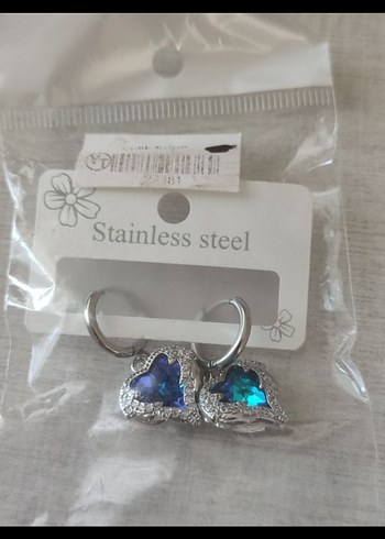 Çelik Mavi Kalp Detaylı Hologramlı Kolye Küpe Set - Görsel 2