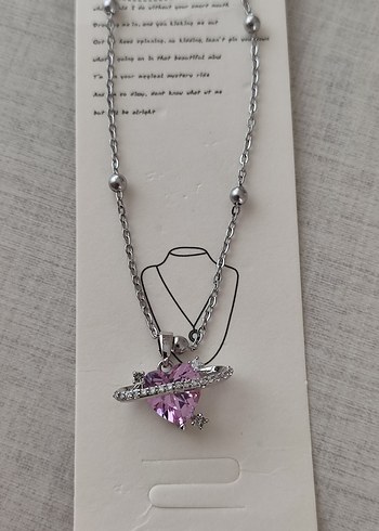 Çelik Pembe Kalp Detaylı Zincir Kolye - Görsel 2