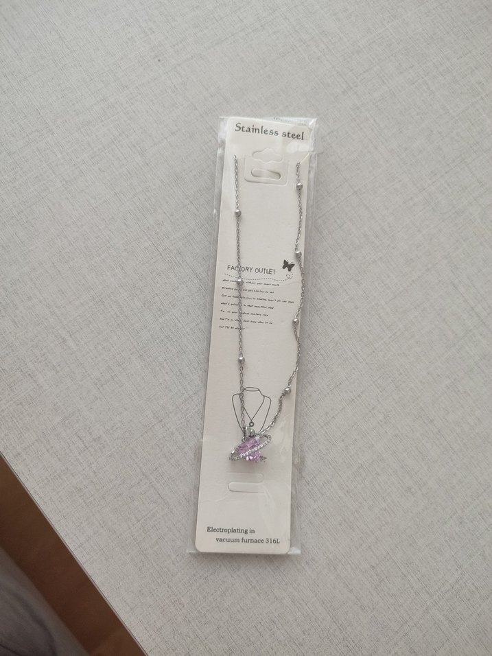 Çelik Pembe Kalp Detaylı Zincir Kolye - Görsel 3