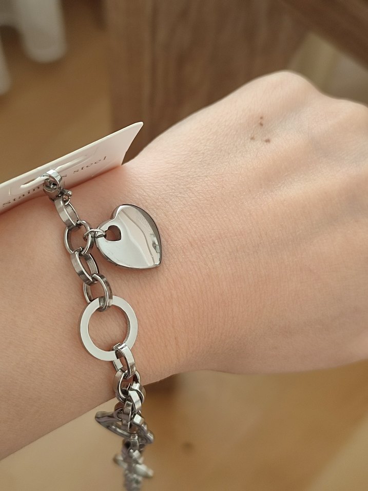 Gümüş Zincir Detaylı Çelik Kadın Bileklik - Görsel 2