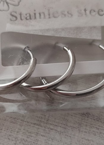 3'lü Gümüş Çelik Küpe - Görsel 3