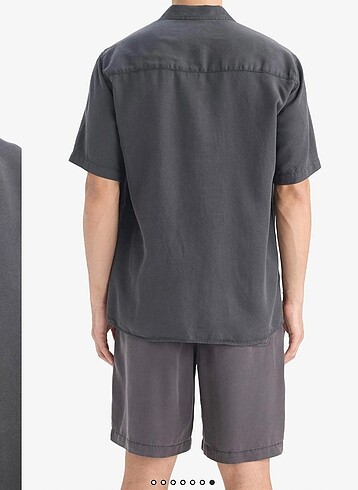 m Beden gri Renk Regular Fit Tensel Kısa Kollu Gömlek