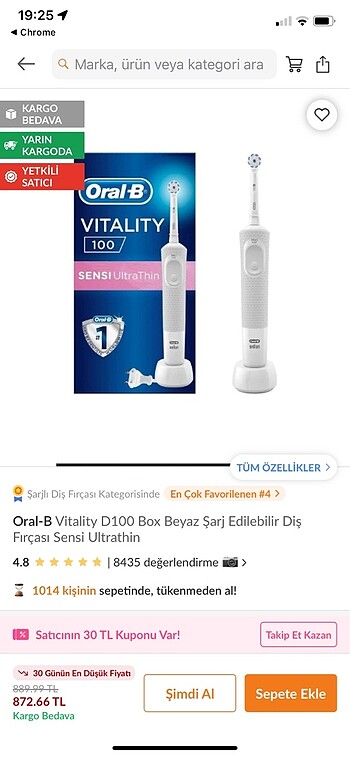 ORAL-B ŞARJLI DİŞ FIRÇASI (HİÇ AÇILMADI)