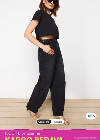 Siyah Kadın Loose Fit Midi Jean
