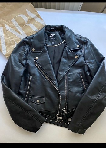 l Beden Kadın Siyah Deri Biker Ceket