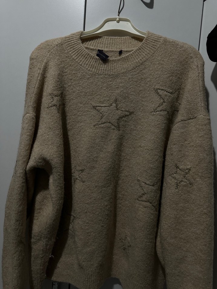 Bej Örgü Kadın Kazak, Rahat Kesim, Uzun Kollu - Görsel 3