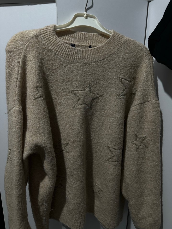 Bej Örgü Kadın Kazak, Rahat Kesim, Uzun Kollu - Görsel 2