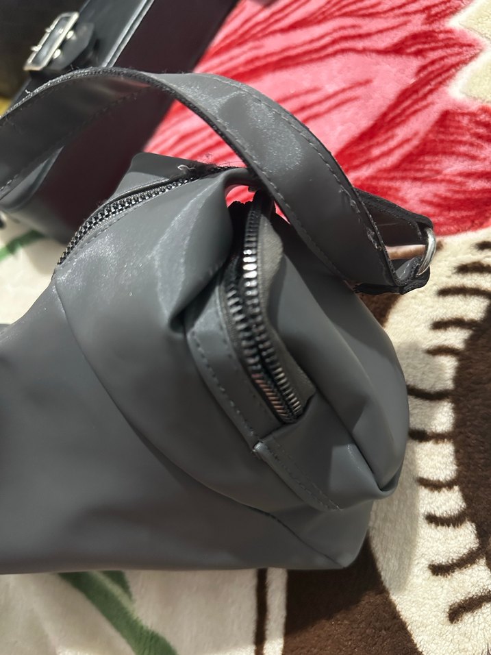 Gri Deri Kadın Biker Çanta - Görsel 4