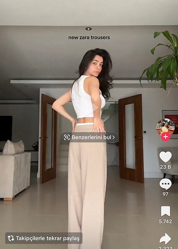 Bej ZARA Kadın Kumaş Pantolon - Görsel 2