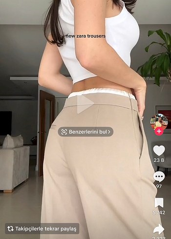 Bej ZARA Kadın Kumaş Pantolon - Görsel 3