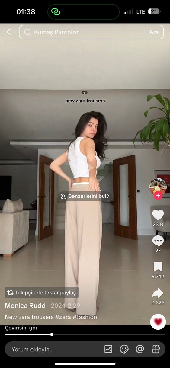 Bej ZARA Kadın Kumaş Pantolon - Görsel 2