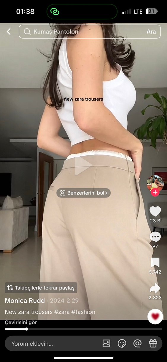 Bej ZARA Kadın Kumaş Pantolon - Görsel 3