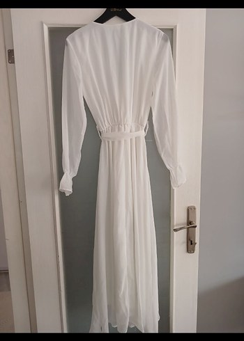 xl Beden Uzun Beyaz V Yaka Salaş Elbise