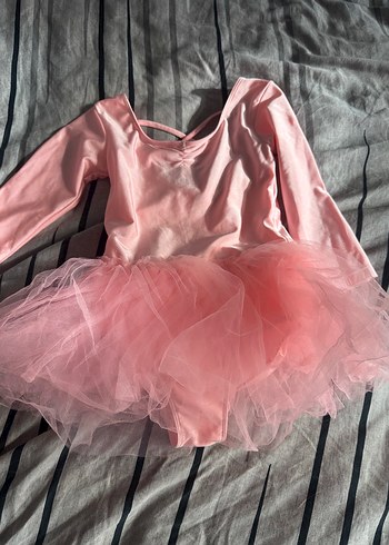 Pembe Uzun Kollu Kız Elbisesi Tül Etekli