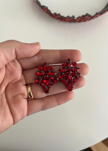 Kırmızı kına tacı ve küpesi - Görsel 6